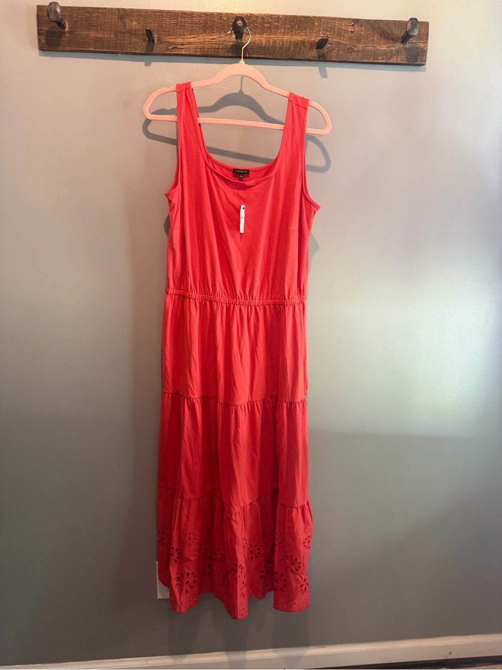 Talbots Coral Tiered Eyelet Hem Sleeveless Maxi Dress